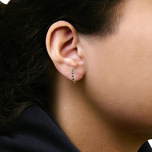 10K Yellow Gold Alternating Blue Sapphire 1/10 Cttw Diamond Huggy Hoop Earrings (I-J Color, I1-I2 Clarity)