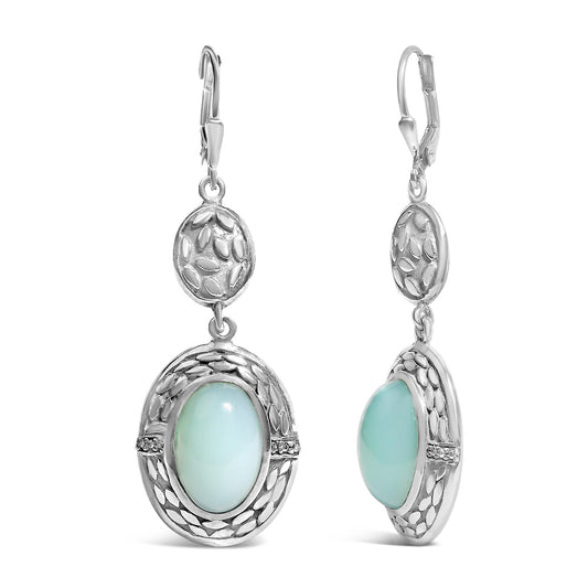 .925 Sterling Silver Chalcedony Diamond Accent Drop and Dangle Earring (K-L Color, I1-I2 Clarity)