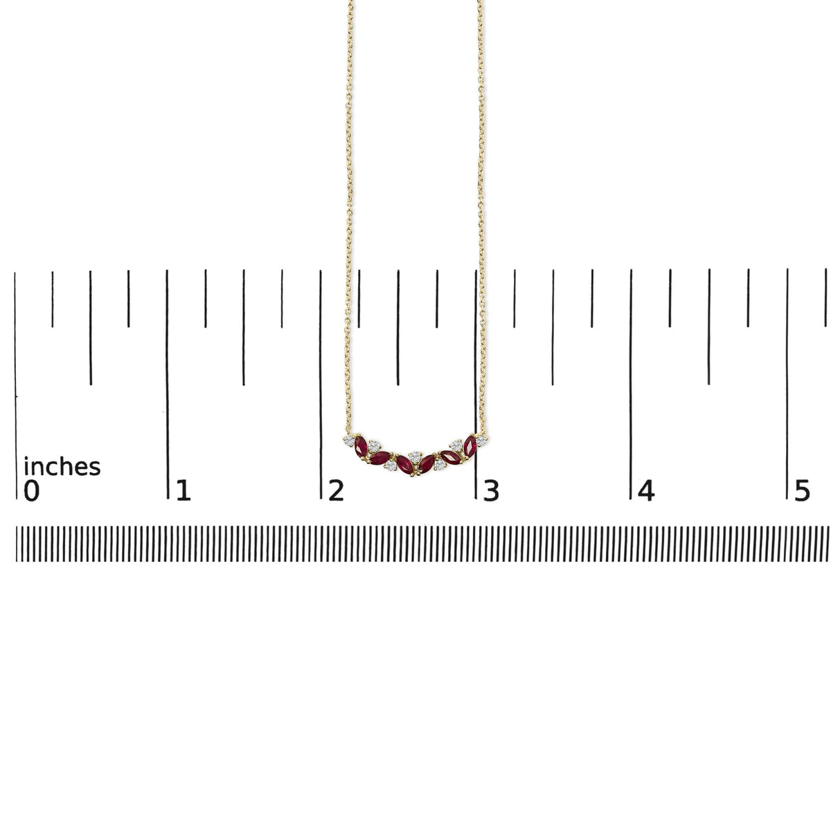 14K Yellow Gold Red Ruby and Diamond Trio Bar Line Necklace (I-J Color, SI2-I1 Clarity) - 18 inch