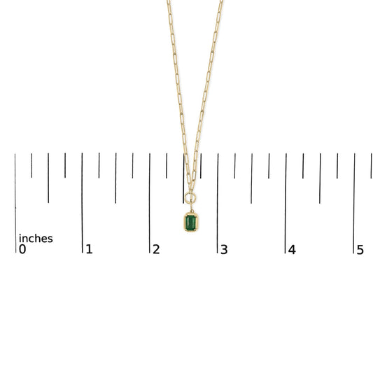 10K Yellow Gold Emerald Cut 6x4 MM Green Emerald Solitaire Pendant Necklace - 18 inch