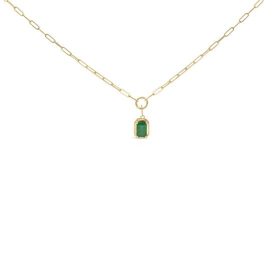 10K Yellow Gold Emerald Cut 6x4 MM Green Emerald Solitaire Pendant Necklace - 18 inch