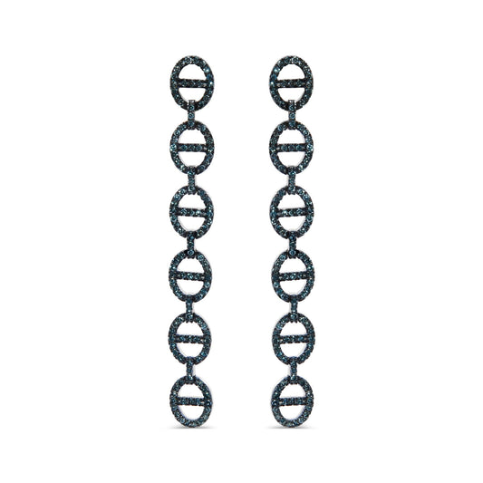 Sterling Silver 1.0 Cttw Blue Diamond Linked Circle Drop Earrings