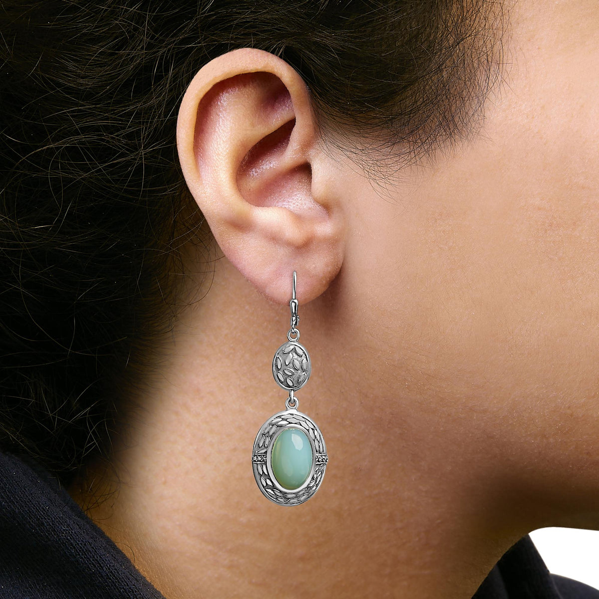 .925 Sterling Silver Chalcedony Diamond Accent Drop and Dangle Earring (K-L Color, I1-I2 Clarity)